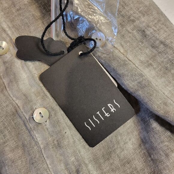 ii Sisters Gray Button Down Sleeveless Blouse Mesh Contrast Women's Size Medium - Picture 10 of 14